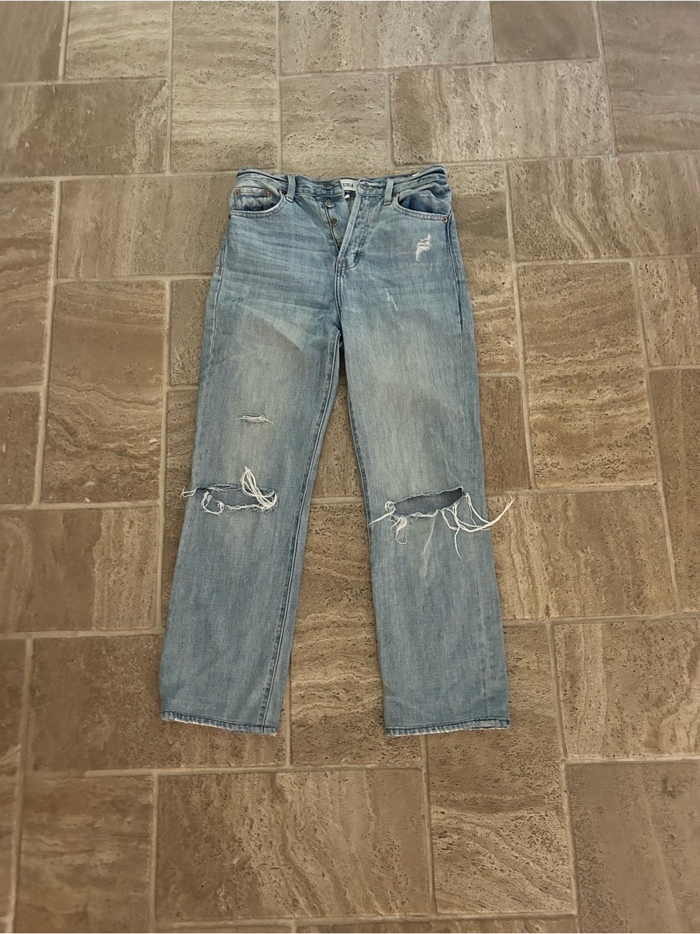 Pistola Distressed Straight Leg Jeans Raw Hem Light Wash Size 24